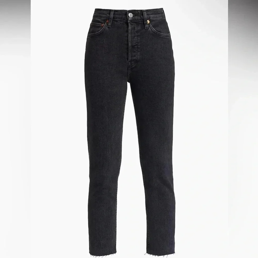Re/Done 90s High-Rise Ankle-Crop Jeans in Black Wash Size 27